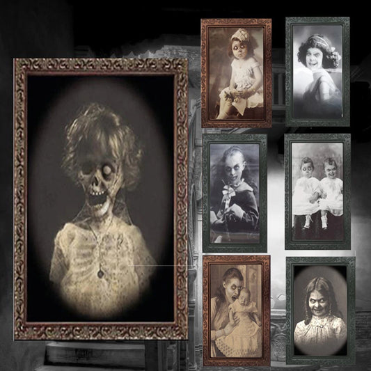 38×25CM Halloween 3D Ghost Face Photo Frame – Changeable Horror Portrait Picture Decor for Halloween Parties, Horror Bars & Haunted Houses