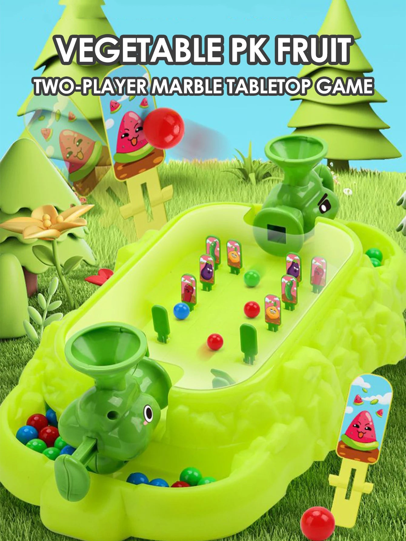 Kids Vegetable Pinball Machine Shooting Desktop Game – Two Player Parent-Child Interactive Battle Toy, Christmas Gift
