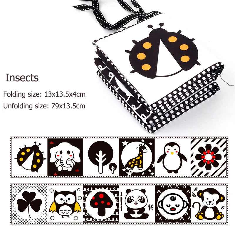 Black & White Sensory Cloth Book for Babies 0–12 Months Montessori Soft Crinkle Toy