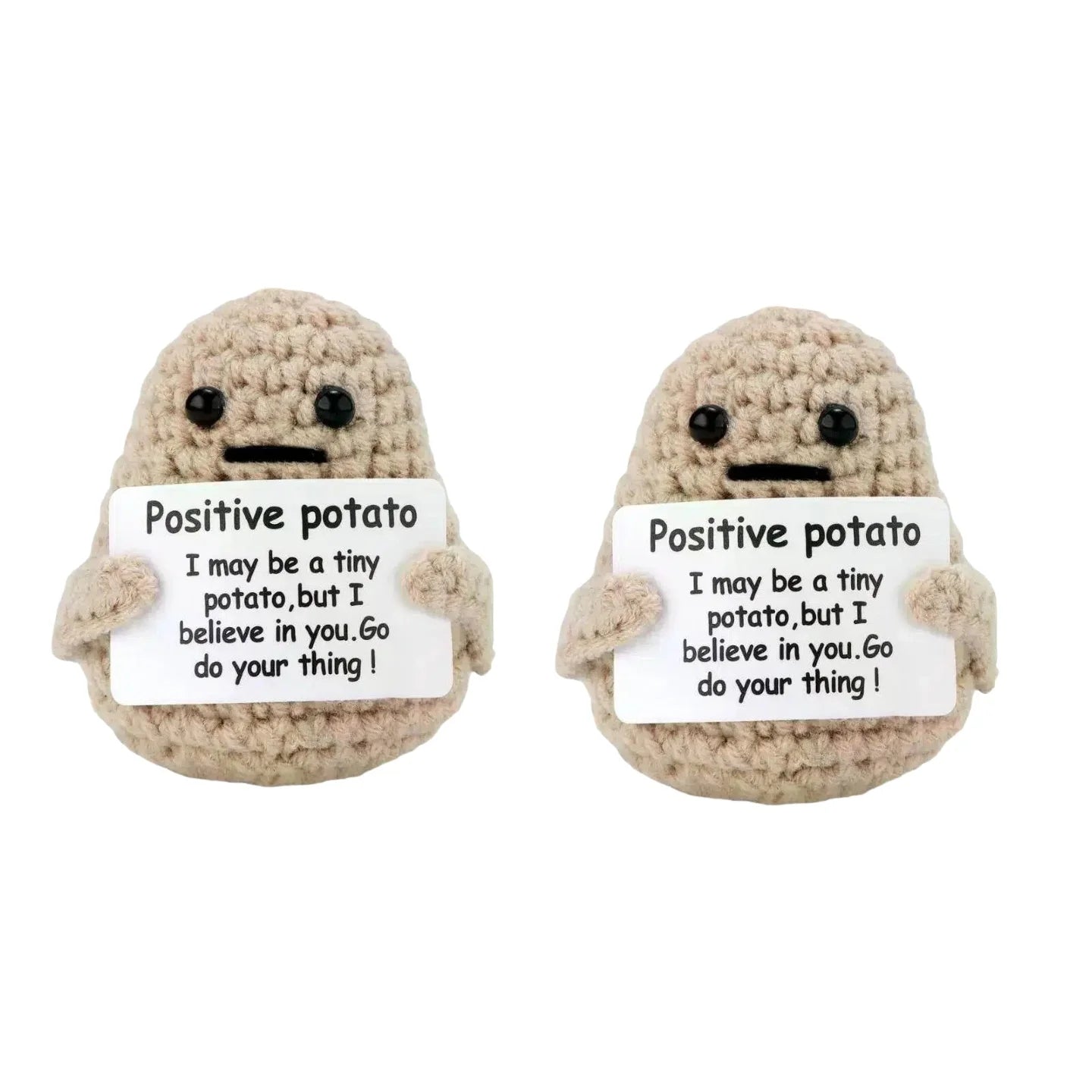 Poupée câlin pomme de terre à énergie positive – Mini ami de poche tricoté en laine, fait à la main, avec carte, cadeau de Noël amusant et décoration de chambre