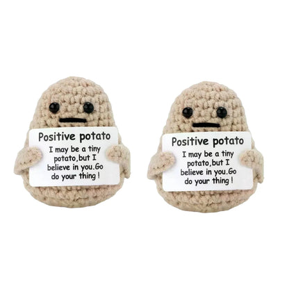 Poupée câlin pomme de terre à énergie positive – Mini ami de poche tricoté en laine, fait à la main, avec carte, cadeau de Noël amusant et décoration de chambre