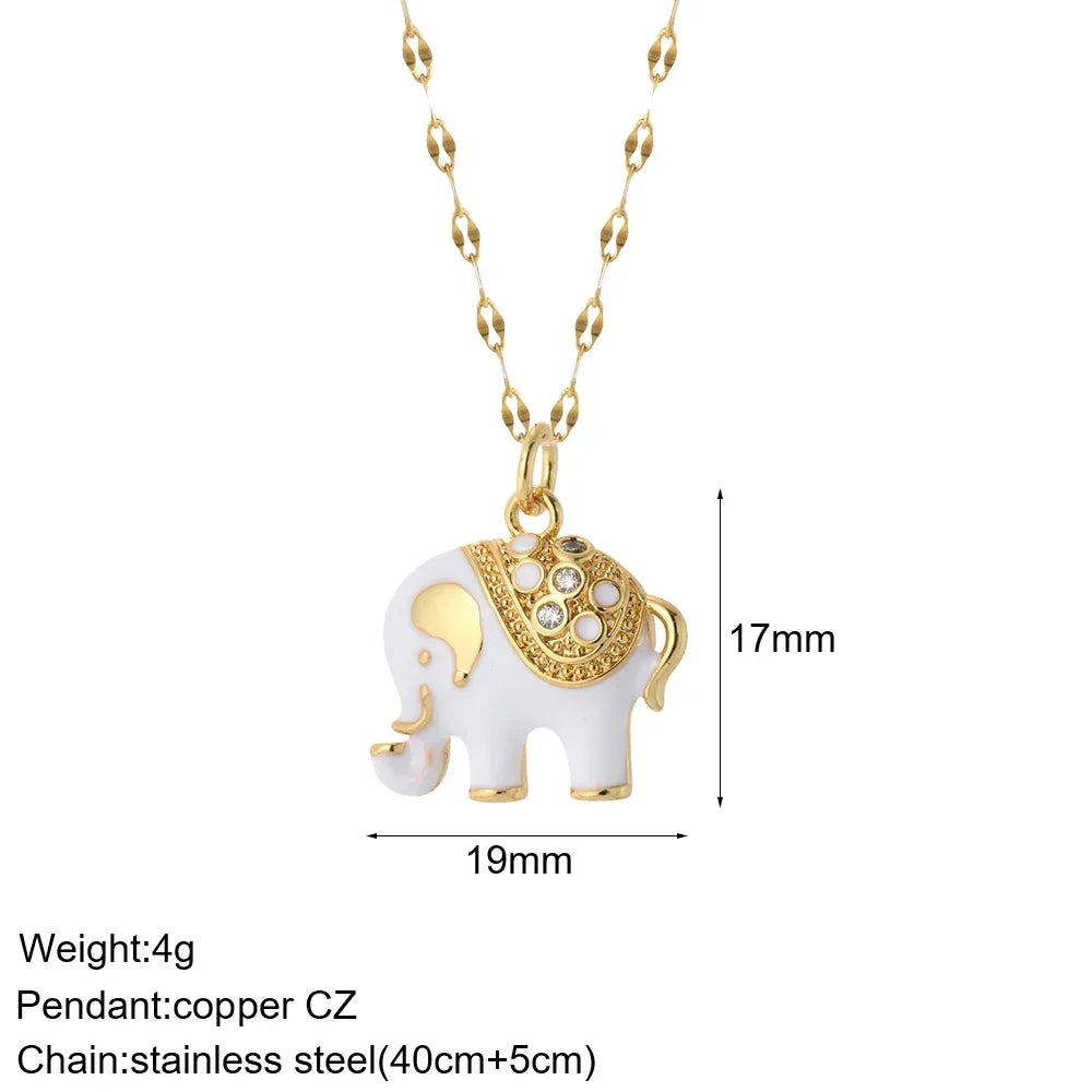 Collar de acero inoxidable largo con colgante de elefante, abeja, perro y sol, con ojo turco azul y corazón de mujer, color dorado