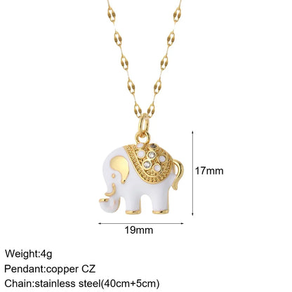 Collar de acero inoxidable largo con colgante de elefante, abeja, perro y sol, con ojo turco azul y corazón de mujer, color dorado