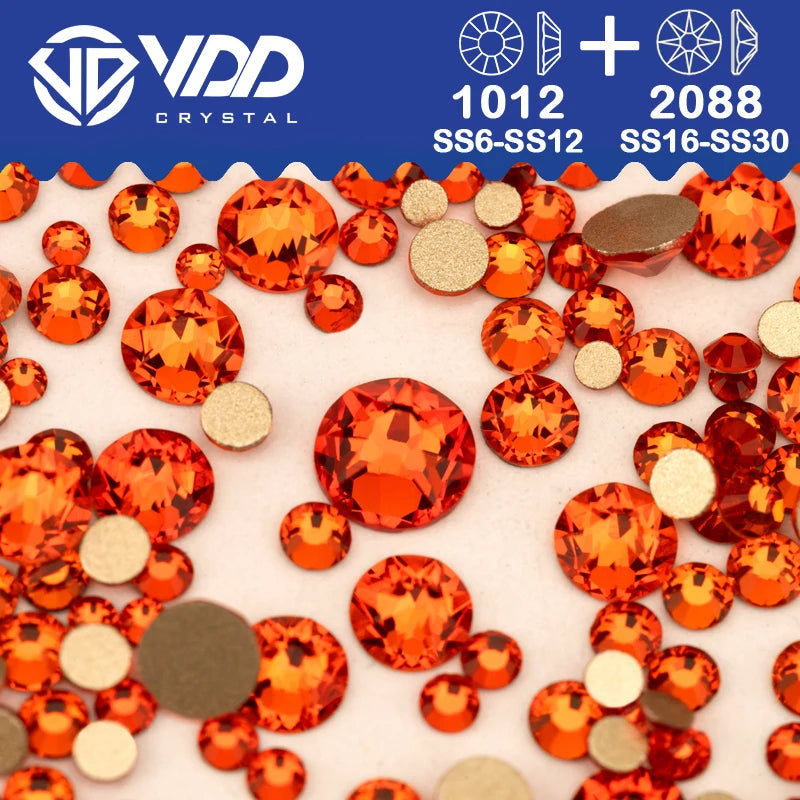 VDD Piedras Preciosas de Cristal Doradas de Fondo Plano – 2088 Cristales de Strass para Arte de Uñas, Manualidades y Decoraciones DIY