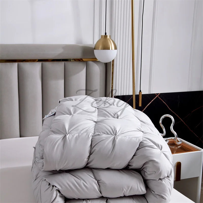 Edredón de lujo 100% plumón de ganso blanco – Duvet ligero y cálido de invierno con diseño plisado