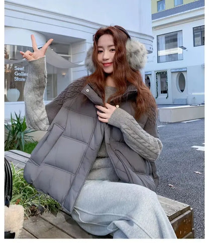 ZAROY Women’s Cotton-Padded Vest Jacket – Loose-Fit Puffer Waistcoat with Stand Collar & Pockets, Casual Autumn/Winter Outerwear