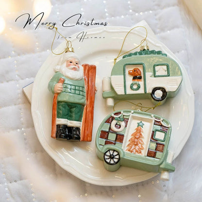 Christmas Plastic Hanging Ornaments – Old Man, Car & Bear Pendant Decorations for Christmas Tree, Family Party & Holiday Home Decor
