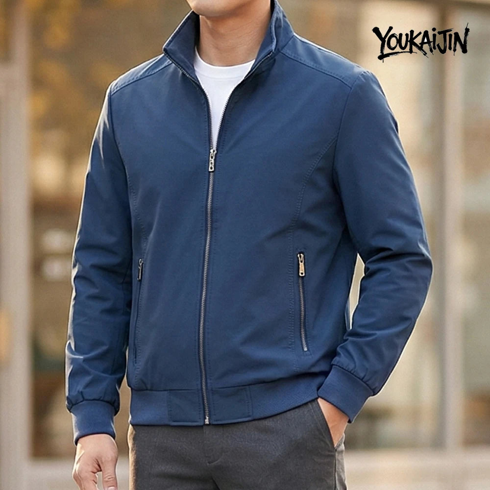 Men’s Korean-Style Slim-Fit Overcoat – Solid Color Stand Collar Jacket, Casual Spring & Autumn Outerwear, Sizes S–6XL