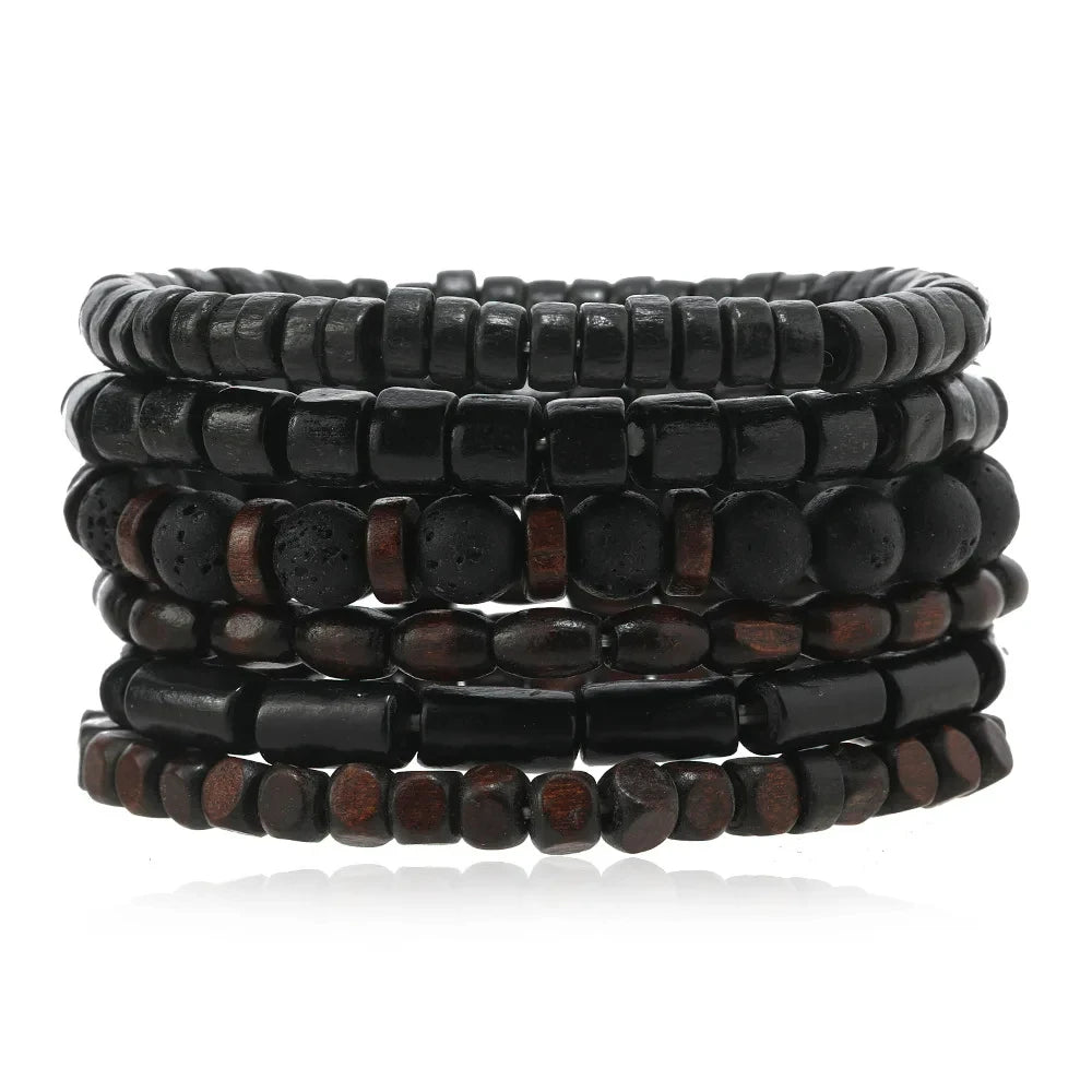 Bohemian Leather Bracelet for Men – Hand-Woven Wooden Bead Charm Bracelet | Vintage Fashion Jewelry Gift for Him