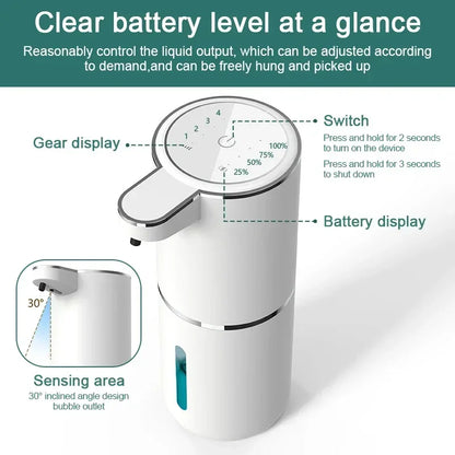 Dispensador automático de jabón sin contacto de 380 ml – Dispensador de jabón líquido y espuma recargable por USB con 4 niveles ajustables