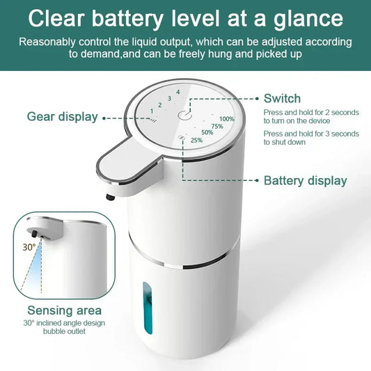 Dispensador automático de jabón sin contacto de 380 ml – Dispensador de jabón líquido y espuma recargable por USB con 4 niveles ajustables