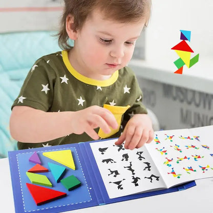 Libro magnético de tangram de madera – Juguete educativo Montessori, rompecabezas portátil para niños, infantes y desarrollo de inteligencia temprana
