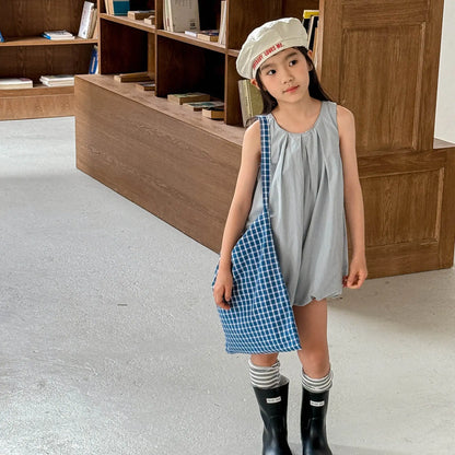 Deer Jonmi 2026 Mono a cuadros de verano para bebé niña – Pelele linterna sin mangas estilo coreano, body informal de ajuste holgado para niños, conjunto de verano cómodo para bebés y niñas