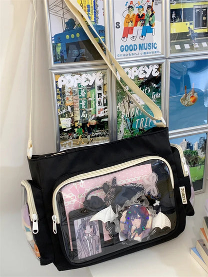 Bolso bandolera transparente de moda – Bolso de hombro Ita de gran capacidad para niñas, bolso mensajero de estilo escolar a la moda, bolso Kawaii versátil para uso diario y accesorios