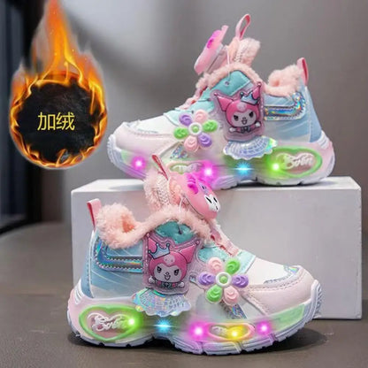 Kuromi Girls' LED Light-Up Sneakers – Cute Sanrio Walking Shoes with Comfortable Design for Kids, Outdoor Sports & Casual Wear