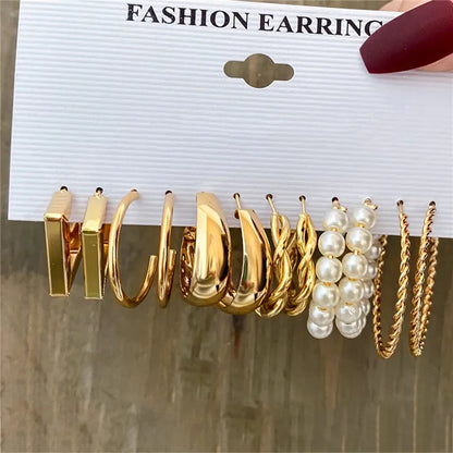 Boucles d'oreilles créoles dorées grand cercle pour femmes, ensemble bohème vintage, perle, cœur, zircon, clous, bijoux cadeau