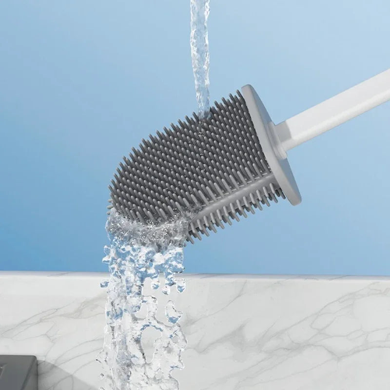 Juego de escobillas de inodoro de silicona – Limpiador de inodoro montado en la pared, kit moderno de cepillo de limpieza para WC, cepillo de silicona flexible con soporte de almacenamiento para baño y accesorios