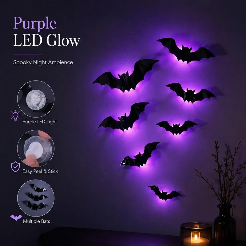 Glow-in-the-Dark 3D Bat Wall Stickers – Removable PVC Halloween Decor in 3 Sizes, Easy Peel-and-Stick for Windows, Home & Partie
