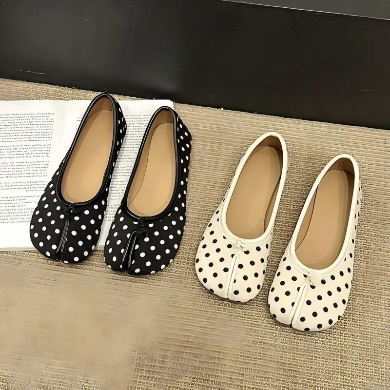 Manoletinas de mujer con lunares y punta dividida – Zapatos planos informales suaves sin cordones, zapatos cómodos de moda para uso diario