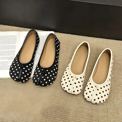 Manoletinas de mujer con lunares y punta dividida – Zapatos planos informales suaves sin cordones, zapatos cómodos de moda para uso diario