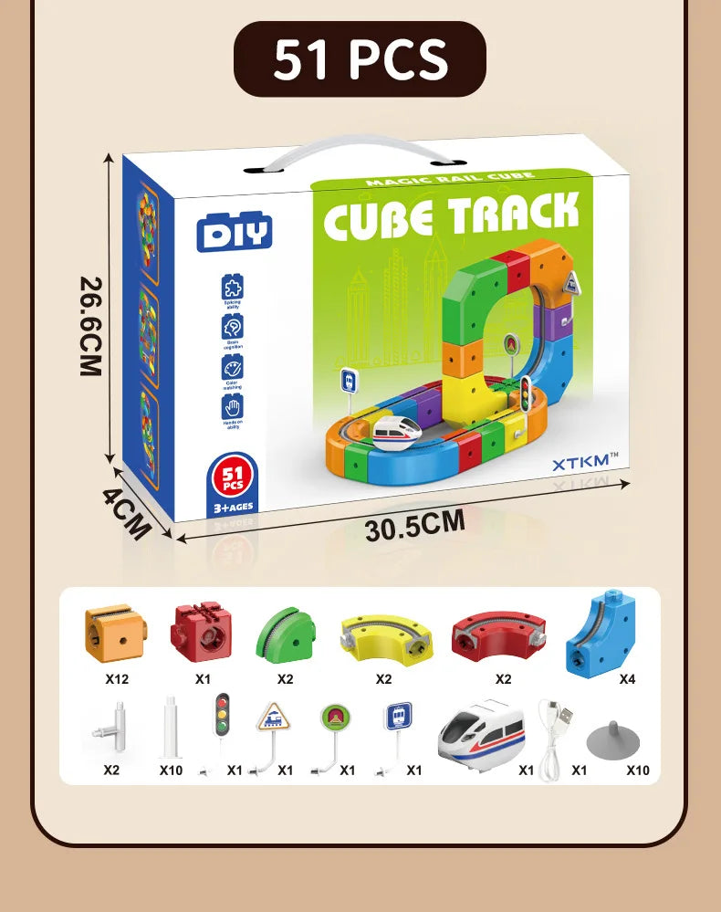 Ensemble de construction de train magique – Jouet de labyrinthe de voiture de rail magnétique électrique pour enfants, cadeau éducatif STEM