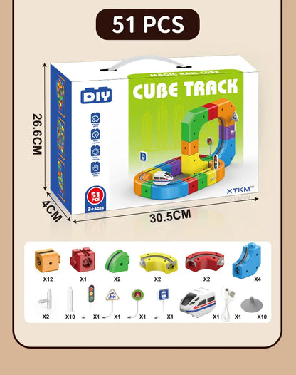 Ensemble de construction de train magique – Jouet de labyrinthe de voiture de rail magnétique électrique pour enfants, cadeau éducatif STEM