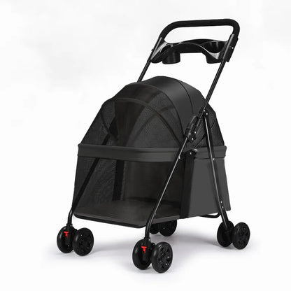 2-in-1 Foldable Pet Stroller Lightweight Dog & Cat Travel Cart with Large Cabin for Outdoor Use