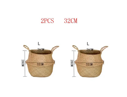 Panier en osier tressé en algues marines, pot de fleurs suspendu en rotin – Panier de rangement tressé naturel pour la lessive, les plantes, l'organisation de la maison et la décoration suspendue WF1015