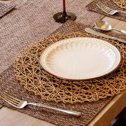 12–48PCS 15-Inch Round Paper Braided Placemats – Boho Woven Table Mats for Dining Table, Wedding, Party & Home Decor