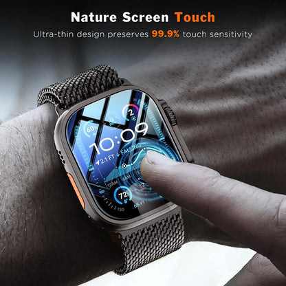 Protector de pantalla de cristal templado para Apple Watch Ultra 49 mm (Ultra 1/2/3) – Película protectora HD resistente a los arañazos con herramienta de instalación de alineación