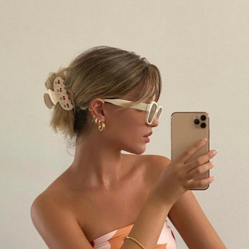 Pinzas para el pelo de cereza bonitas – Pinzas para el pelo de acetato con diamantes de imitación de frutas, flores y mariposas para mujeres y niñas | Accesorios para el pelo de moda Kawaii