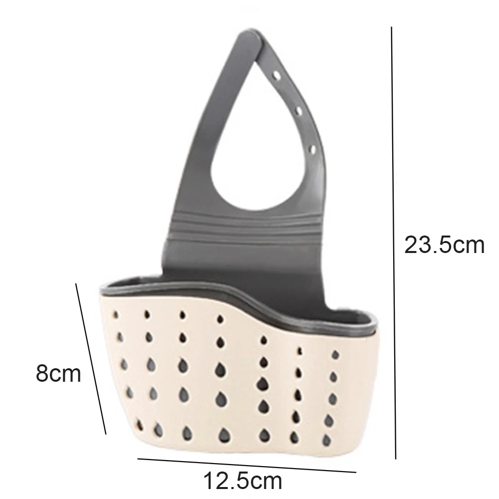 Adjustable Kitchen Sink Drain Basket Sponge & Soap Holder Hanging Sink Organizer