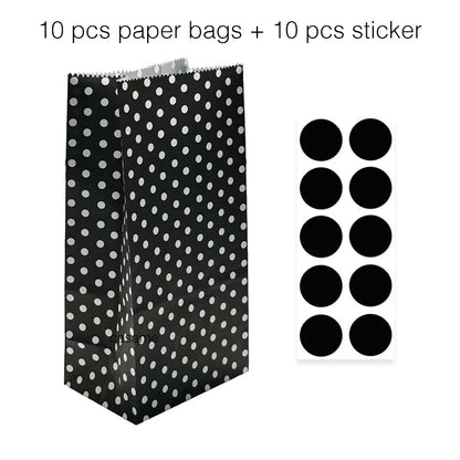 10PCS Stand-Up Colorful Gift Bags with Stickers – Solid, Striped & Polka Dot Treat Bags for Wedding, Birthday & Party Favors (18×9×6cm)