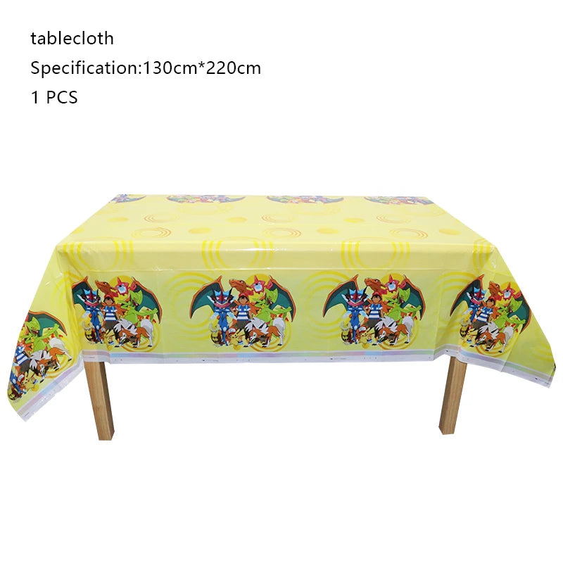 Pokémon Birthday Party Decorations – Lightning Pikachu Balloon Set with Disposable Tableware, Banner, Backdrop & Plates for Kids Events