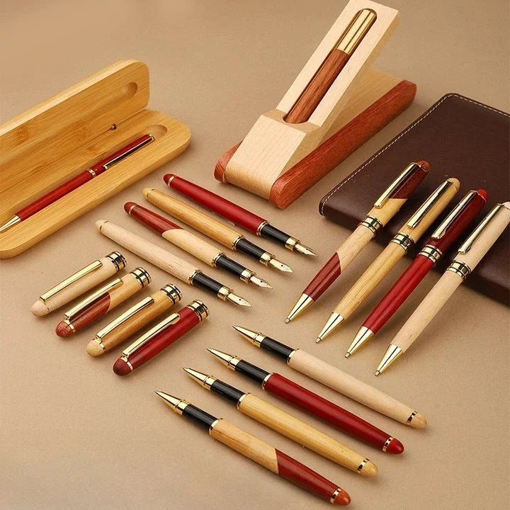 Custom Logo Bamboo Wooden Ballpoint Pen – Laser Engraved Personalized Signature Pen with Company Name, Business & Graduation Gift Box