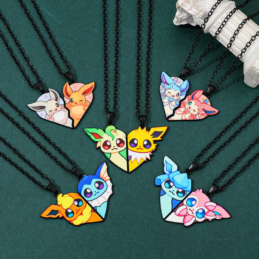 Collar de pareja de corazón roto de Pokémon Eevee – Regalo de joyería romántico de anime para mejores amigos (2 piezas)