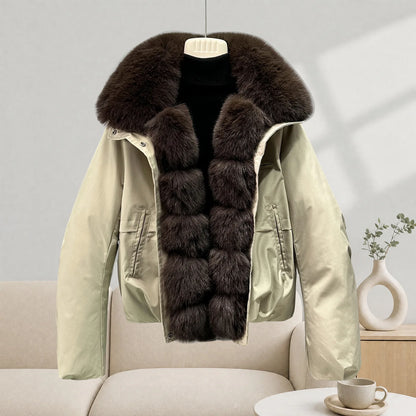 Women's 2026 Winter Parka Jacket Detachable Oversized Fur Collar Thick Cotton-Padded Coat Loose Fit Warm Short Puffer Outerwear for Students