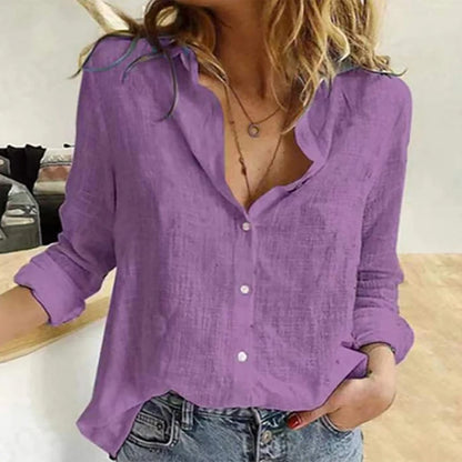 Women's Cotton Linen Oversized Shirt – Long Sleeve Button-Up Blouse, Casual Vintage Lapel Tunic & Y2K Streetwear Top