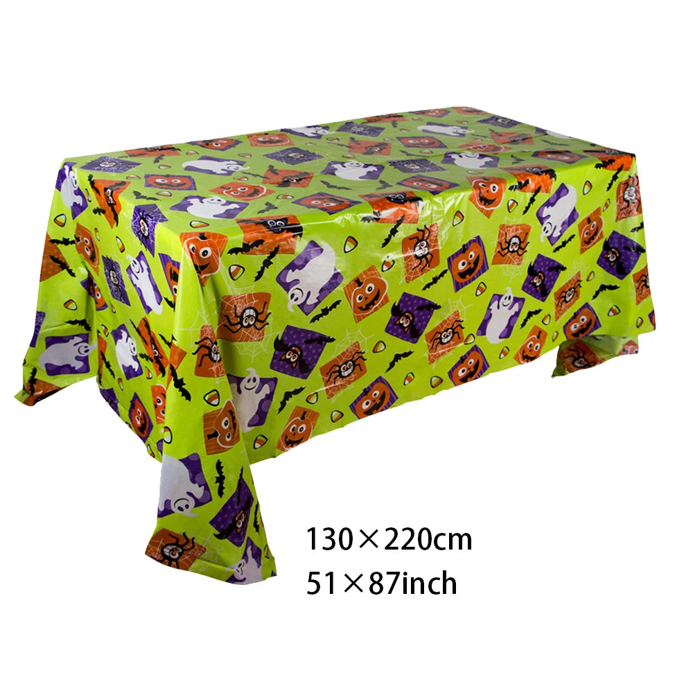 Halloween Tablecloth, Haunted House Pumpkin and Spider Web Table Cover, Spooky Dining Table Decor, Halloween Party Supplies, Indoor Home Kitchen Decoration