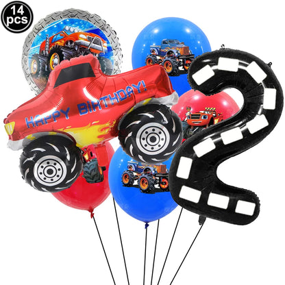 Monster Truck Birthday Party Supplies – Disposable Plates, Napkins, Banner & Tablecloth for Kids' Boys' 2nd Birthday Decorations
