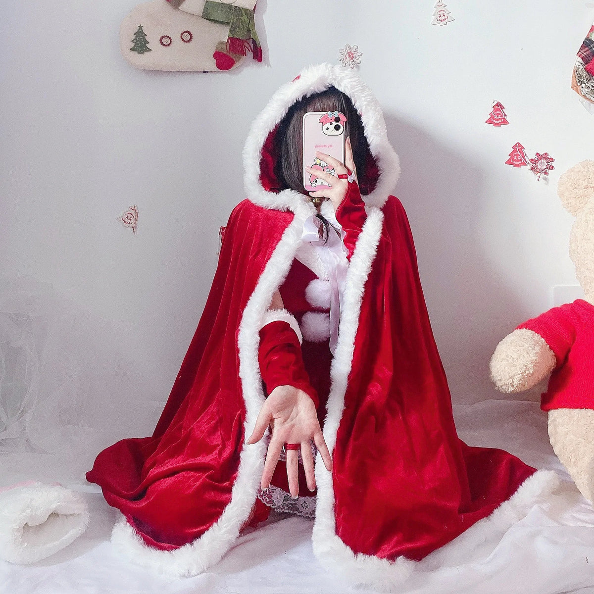 Women's Sexy Christmas Lolita Santa Costume, Red and White Short Skirt Dress, Elegant Santa Claus Cosplay Outfit for Christmas Parties, Holiday Events and Roleplay Garment