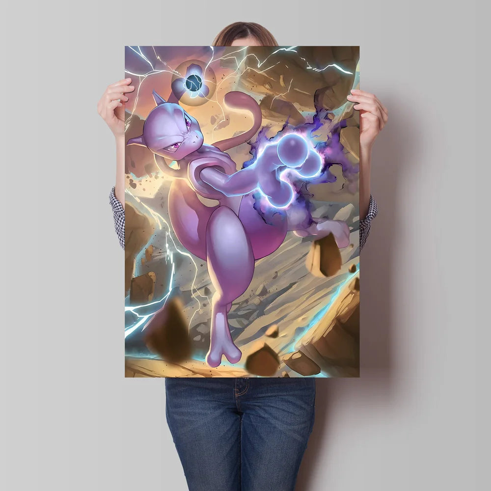 Japanese Anime Pokémon Canvas Wall Art – Pikachu, Charmander & Eevee Watercolor Poster Print Home Decor