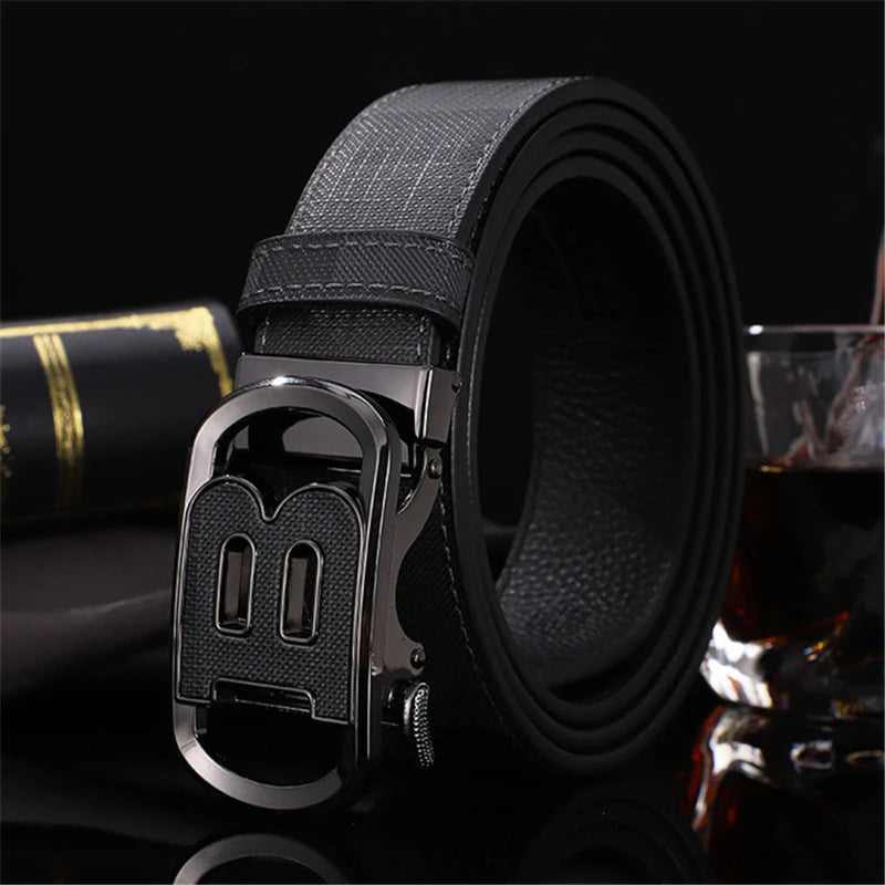 Men's Genuine Leather & Canvas Belt 3.4cm Classic Buckle Casual Jeans Waist Belt
