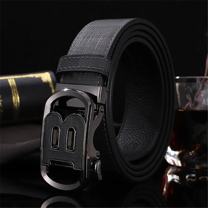 Men's Genuine Leather & Canvas Belt 3.4cm Classic Buckle Casual Jeans Waist Belt