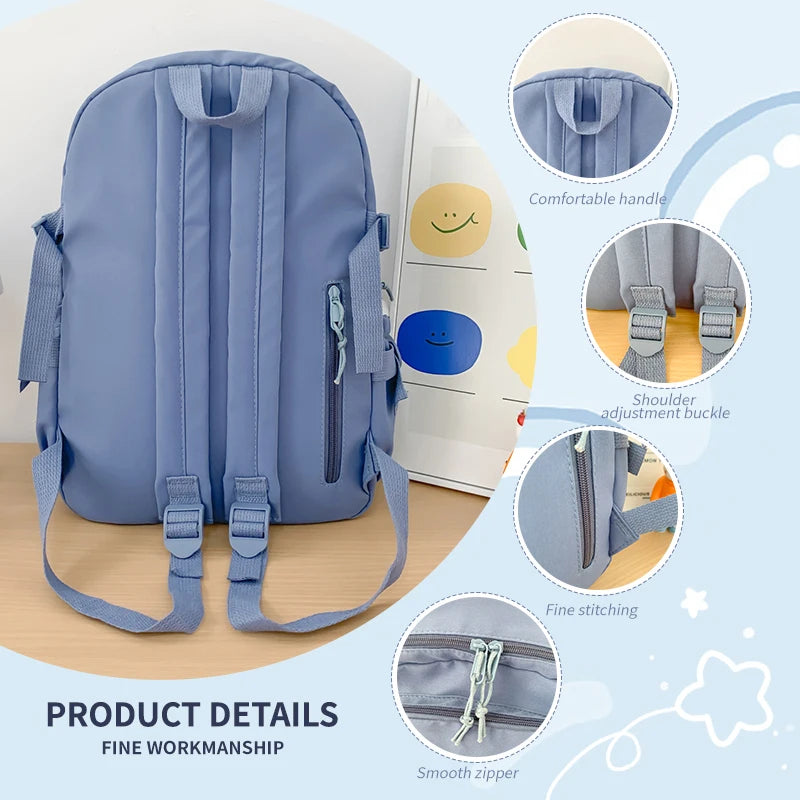 Cute Nylon Backpack for Girls & Women – Multi-Pocket Student School Bag, Lightweight Casual Backpack for Students, Travel & Daily Use