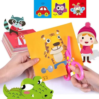 48-Piece Handmade Paper Cut Craft Book – DIY Cartoon Scrapbooking & Paper Art Kit for Kids