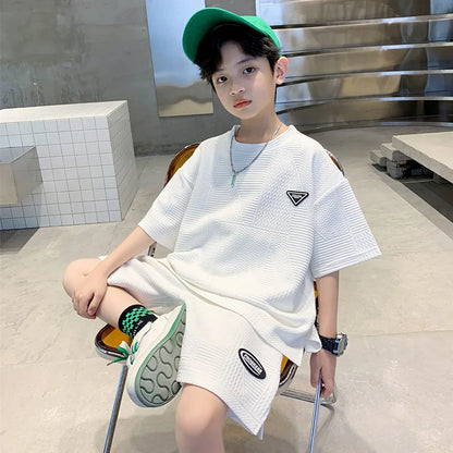 Boys 2-Piece Summer Sports Outfit Short Sleeve T-Shirt & Pants Set for Kids 4–14 Years