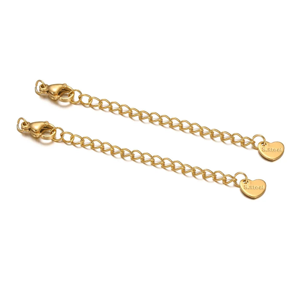 10-Piece Stainless Steel Lobster Clasps with 5cm Extension Chains – Jewelry Connectors for DIY Bracelets & Necklaces