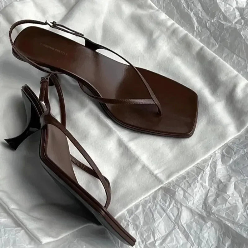 Women's Square Toe Kitten Heel Sandals – Retro Back Strap Slingback Shoes, Elegant French Style Summer Casual Heels
