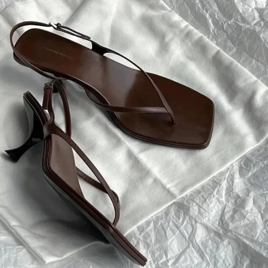 Sandalias de tacón bajo de punta cuadrada para mujer – Zapatos con tira trasera estilo retro, tacones elegantes de estilo francés para verano